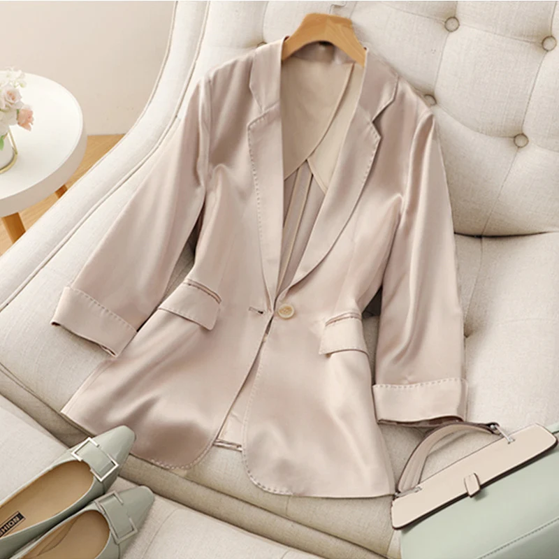 Damen Hochwertiger Satin-Blazer Nord Taschen