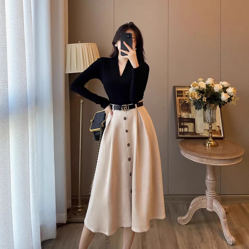 Damen Elegantes Midikleid mit Knopfleiste Nord Taschen
