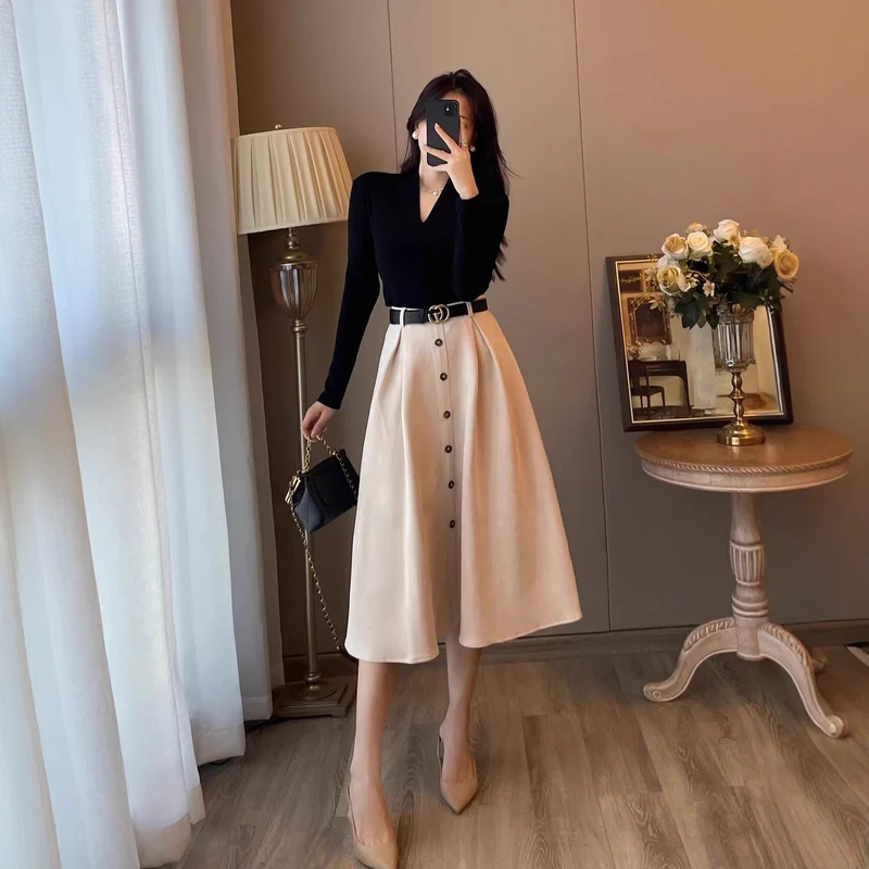 Damen Elegantes Midikleid mit Knopfleiste Nord Taschen