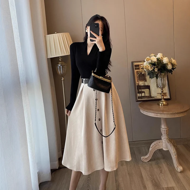 Damen Elegantes Midikleid mit Knopfleiste Nord Taschen
