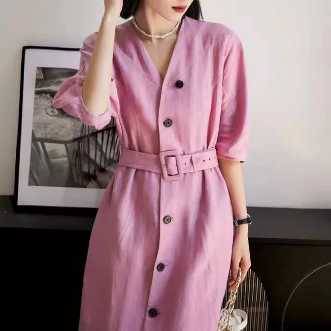 Damen Elegantes Midi-Kleid mit Gürtel Nord Taschen