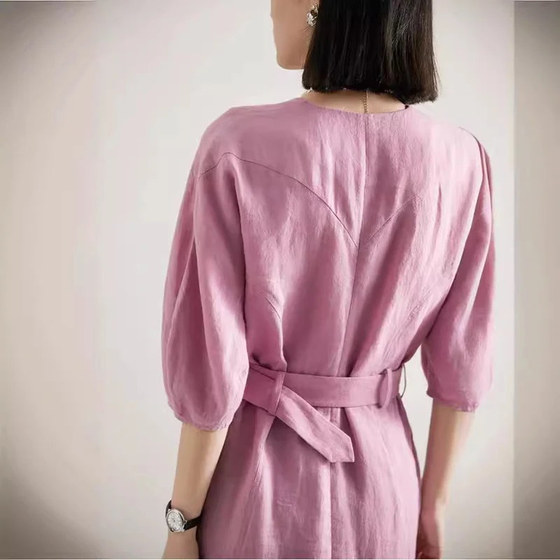 Damen Elegantes Midi-Kleid mit Gürtel Nord Taschen