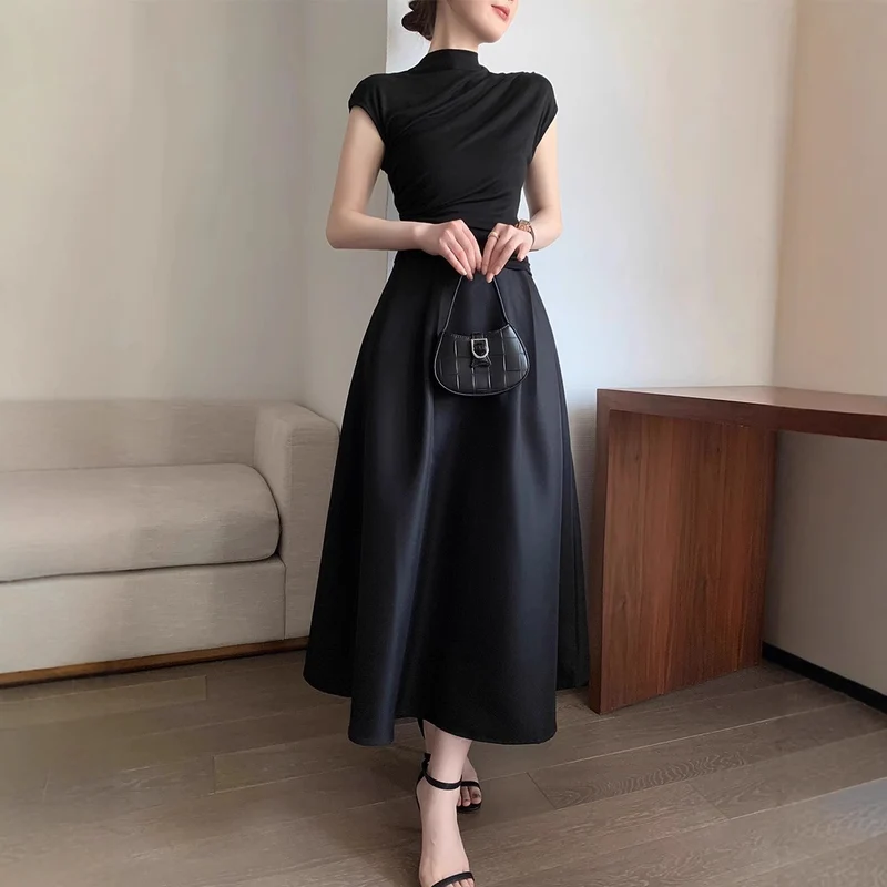 Damen Elegantes Langes Kleid mit Taillengürtel Nord Taschen