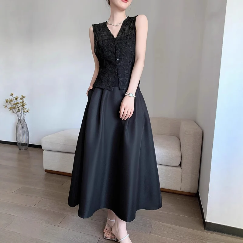 Damen Elegantes Langes Kleid mit Taillengürtel Nord Taschen