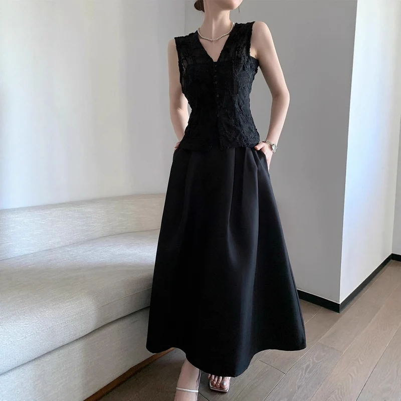 Damen Elegantes Langes Kleid mit Taillengürtel Nord Taschen