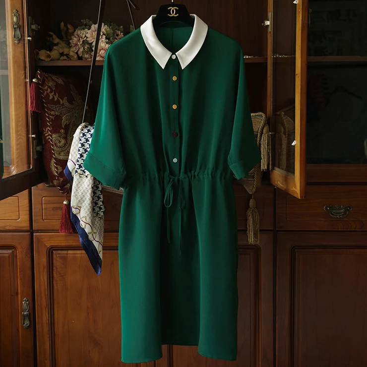 Damen Elegantes Kurzarmkleid mit Taillengürtel Nord Taschen