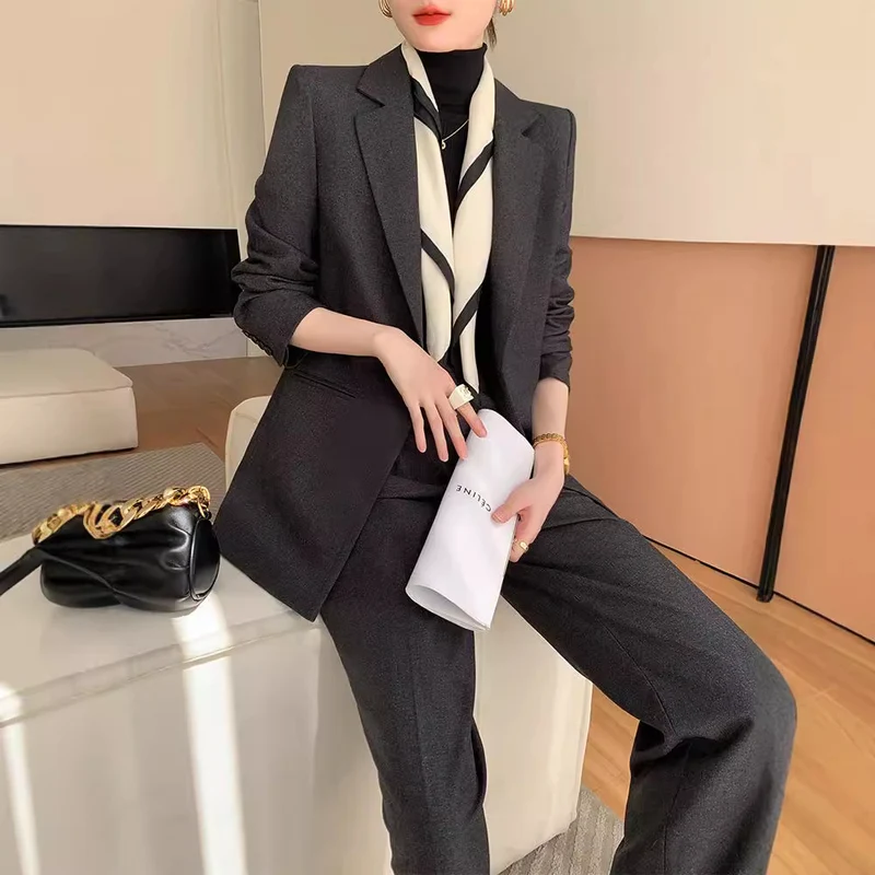 Damen Elegantes Blazer Set mit Taillengürtel Nord Taschen