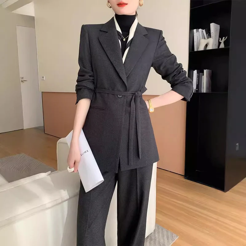 Damen Elegantes Blazer Set mit Taillengürtel Nord Taschen