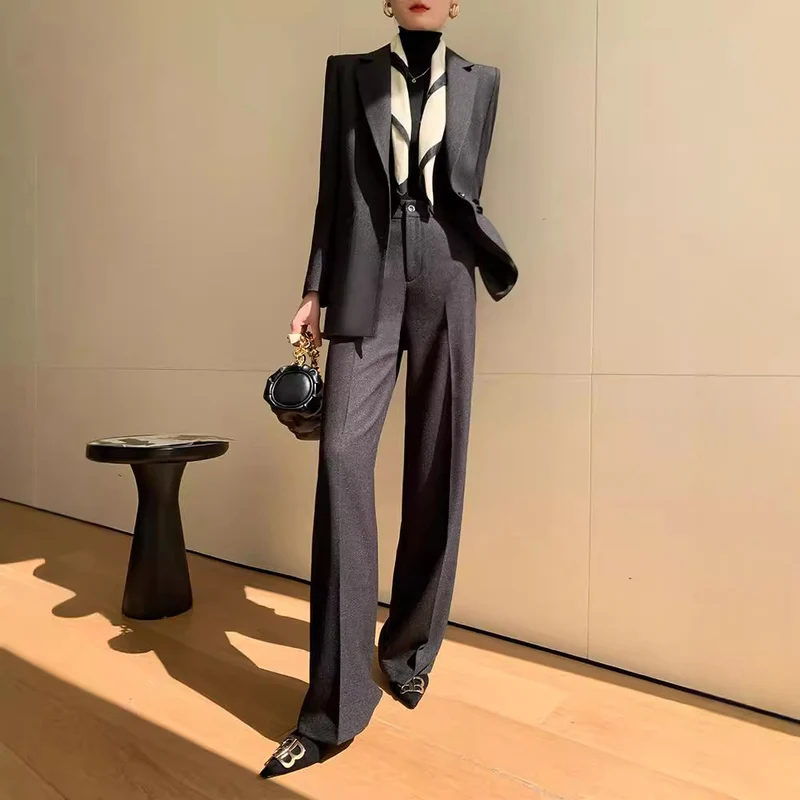 Damen Elegantes Blazer Set mit Taillengürtel Nord Taschen