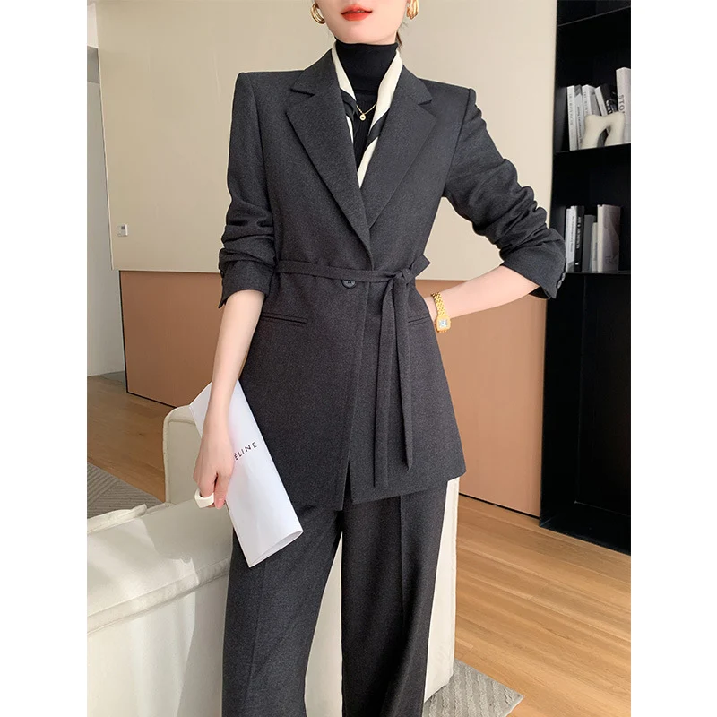 Damen Elegantes Blazer Set mit Taillengürtel Nord Taschen