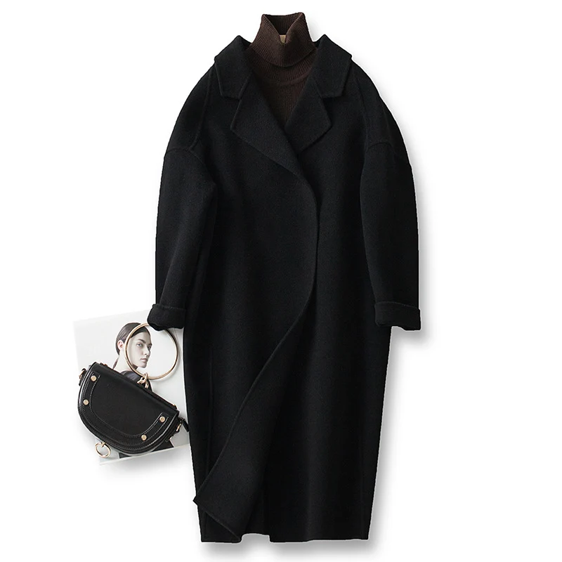 Damen Eleganter Wollmantel mit Abnehmbarer Kapuze Nord Taschen