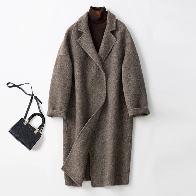 Damen Eleganter Wollmantel mit Abnehmbarer Kapuze Nord Taschen