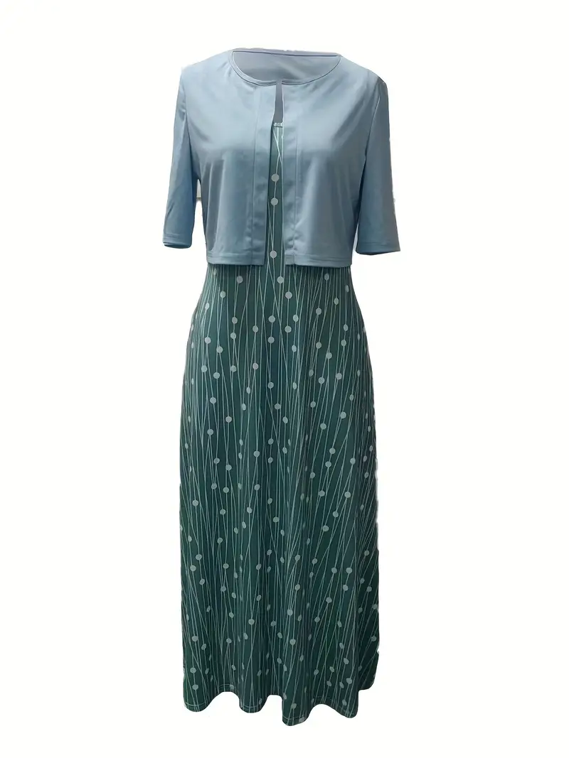 Nord Taschen | Elegante Zweiteilige Blumenkleid-Set mit Einfarbigem Crop-Top und Rundhalskleid