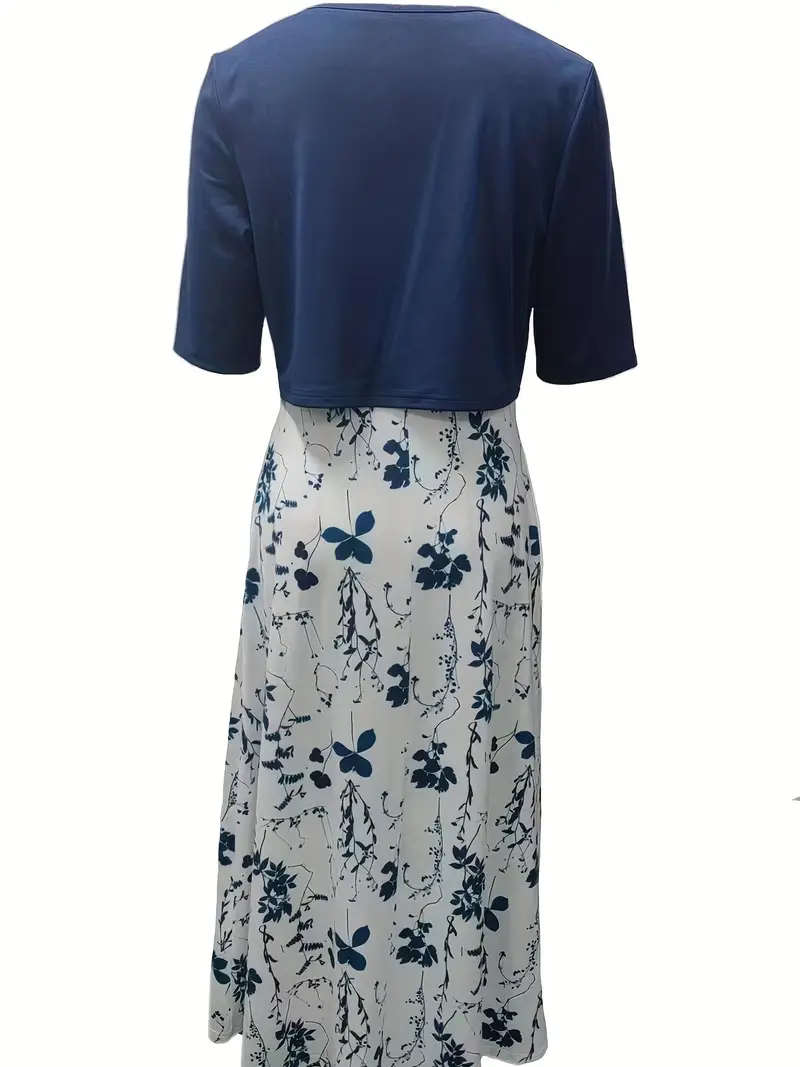 Nord Taschen | Elegante Zweiteilige Blumenkleid-Set mit Einfarbigem Crop-Top und Rundhalskleid