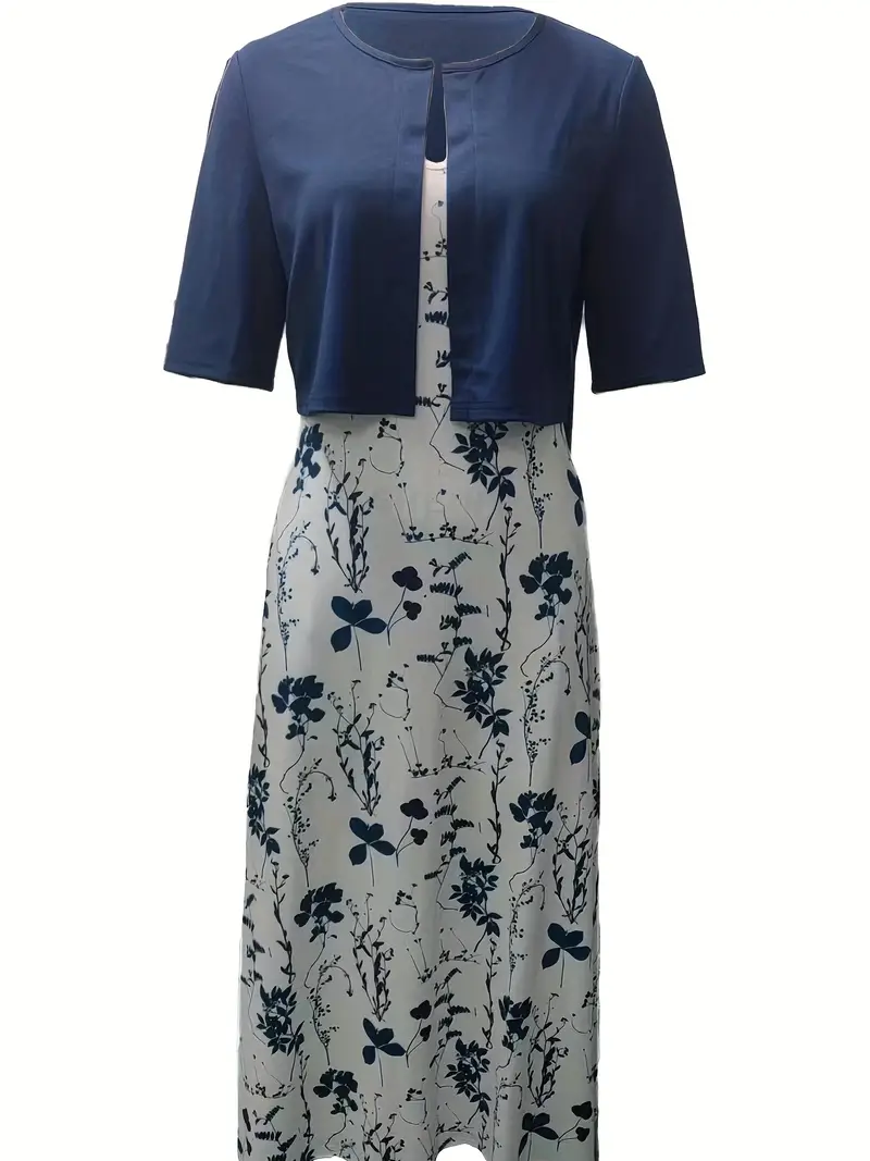 Nord Taschen | Elegante Zweiteilige Blumenkleid-Set mit Einfarbigem Crop-Top und Rundhalskleid