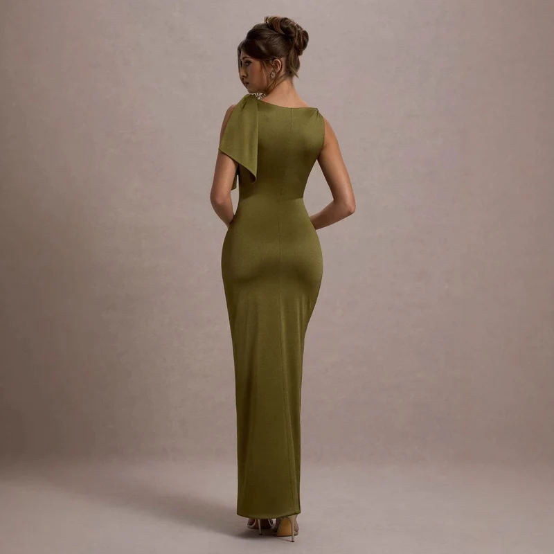 Damen Maxikleid mit asymmetrischem Trägerdesign und elegantem Silhouette
