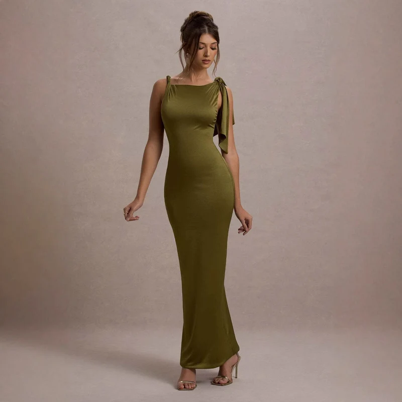 Damen Maxikleid mit asymmetrischem Trägerdesign und elegantem Silhouette