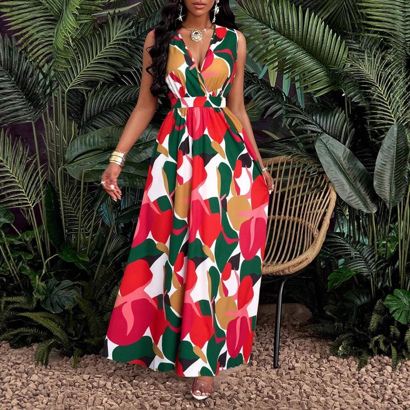 Damen Maxi-Kleid mit elegantem V-Ausschnitt Nord Taschen