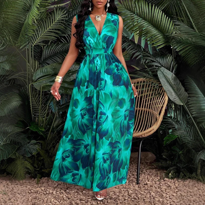 Damen Maxi-Kleid mit elegantem V-Ausschnitt Nord Taschen