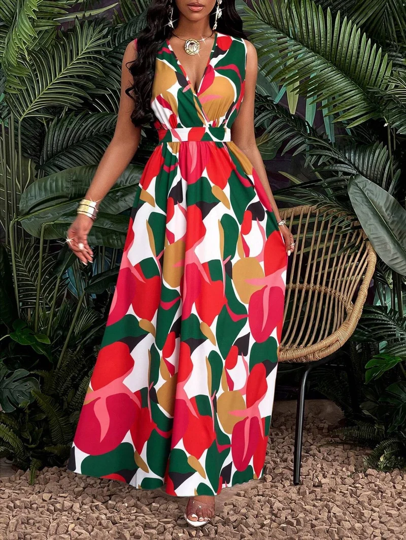 Damen Maxi-Kleid mit elegantem V-Ausschnitt Nord Taschen