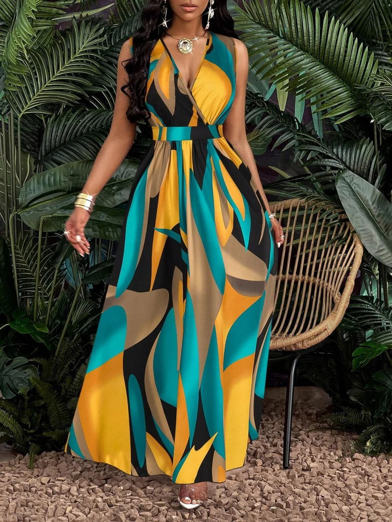 Damen Maxi-Kleid mit elegantem V-Ausschnitt Nord Taschen