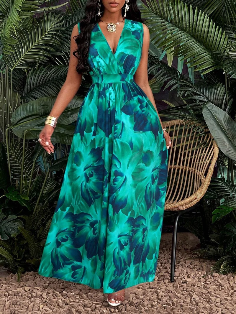 Damen Maxi-Kleid mit elegantem V-Ausschnitt Nord Taschen