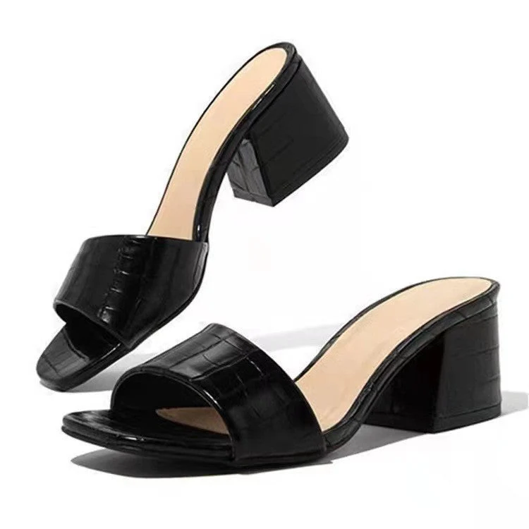 Damen offene Blockabsatz-Sandaletten mit elegantem Krokodilleder-Design