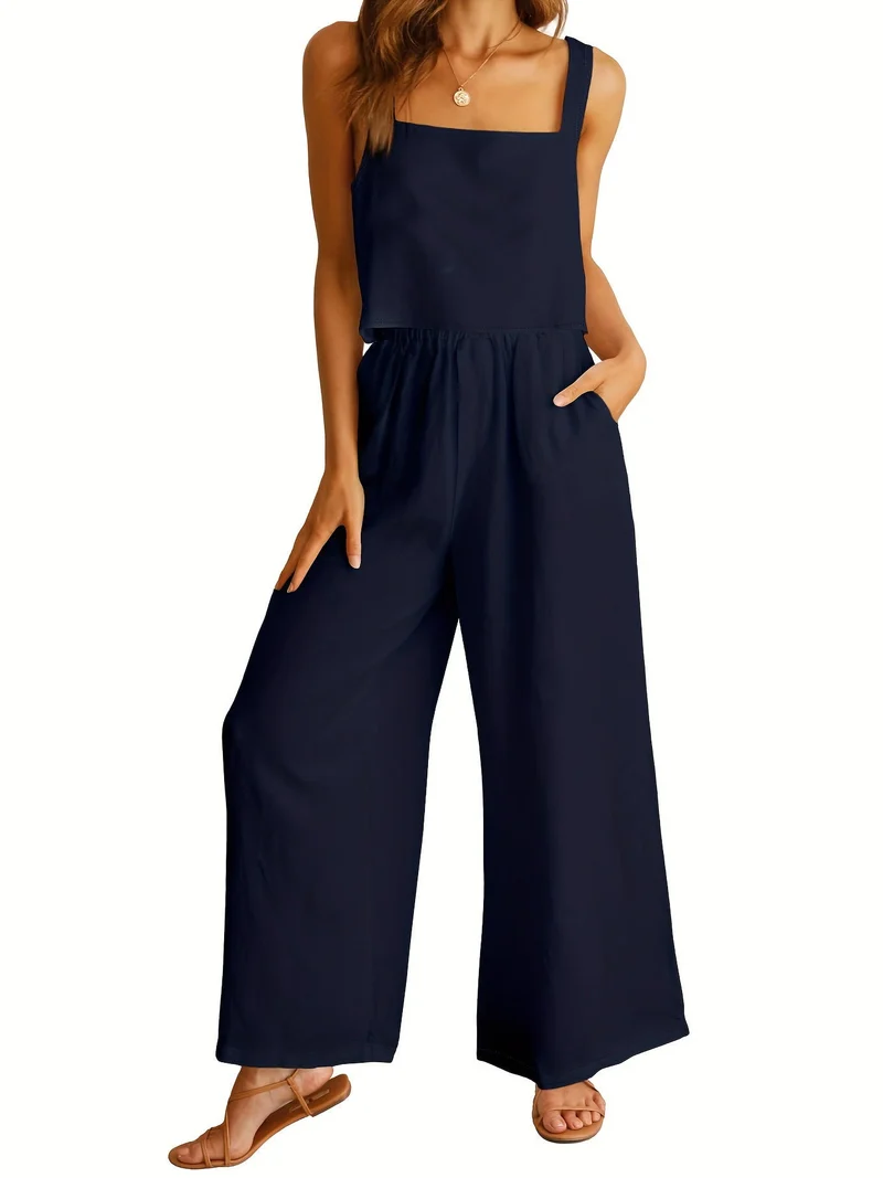 Damen Lässiger Jumpsuit mit weiten Beinen und praktischen Taschen