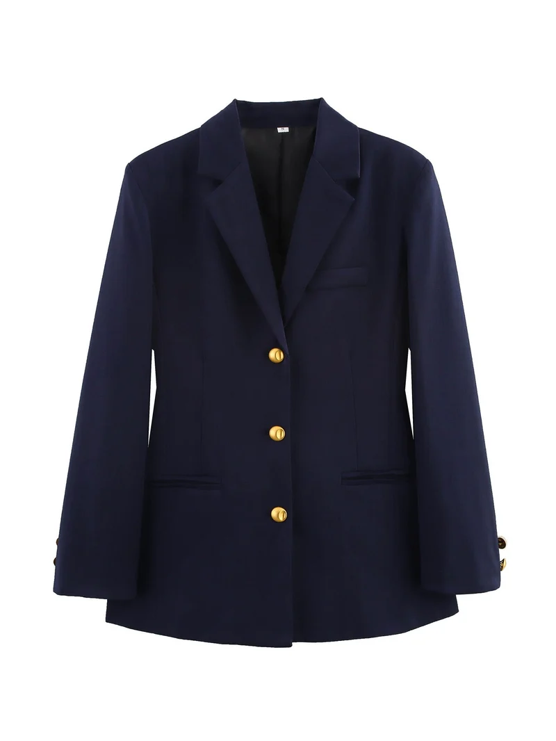 Damen karierten Blazer mit goldenen Knöpfen und praktischen Taschen Nord Taschen