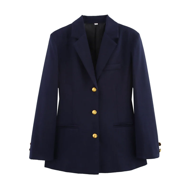 Damen karierten Blazer mit goldenen Knöpfen und praktischen Taschen Nord Taschen