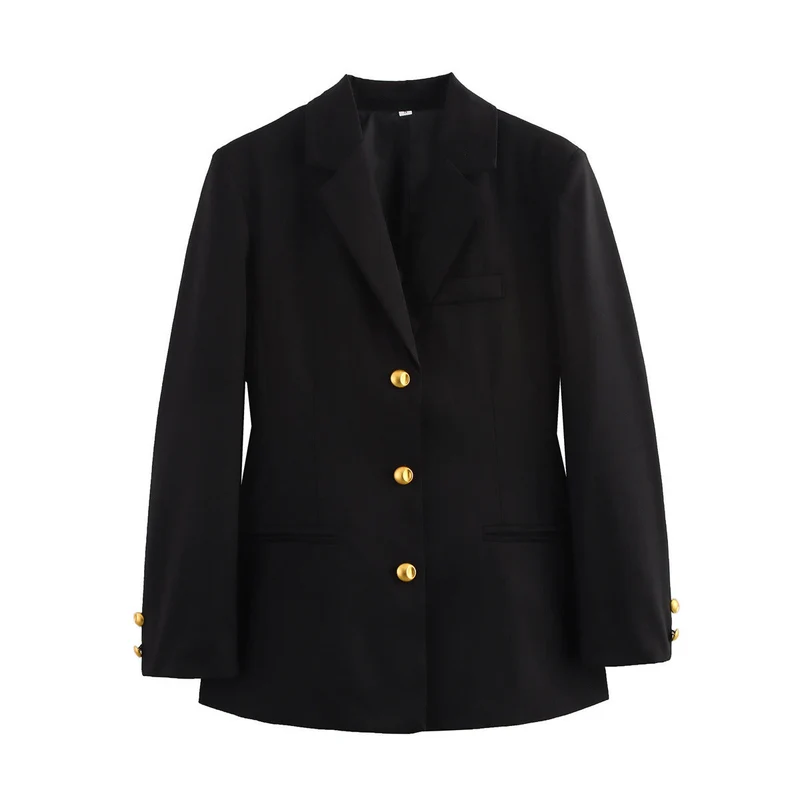 Damen karierten Blazer mit goldenen Knöpfen und praktischen Taschen Nord Taschen