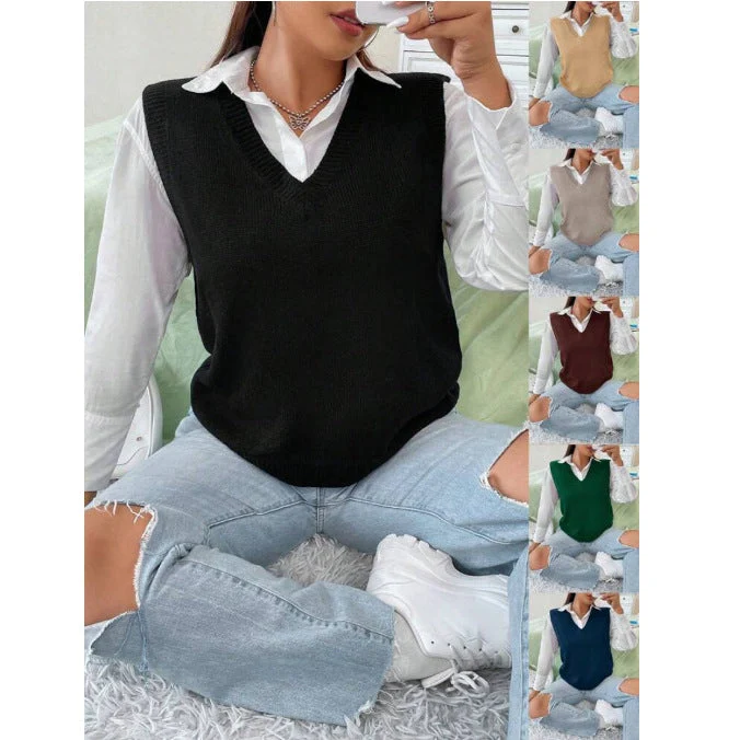 Damen Strickweste mit V-Ausschnitt und feinem Rippstrickmuster