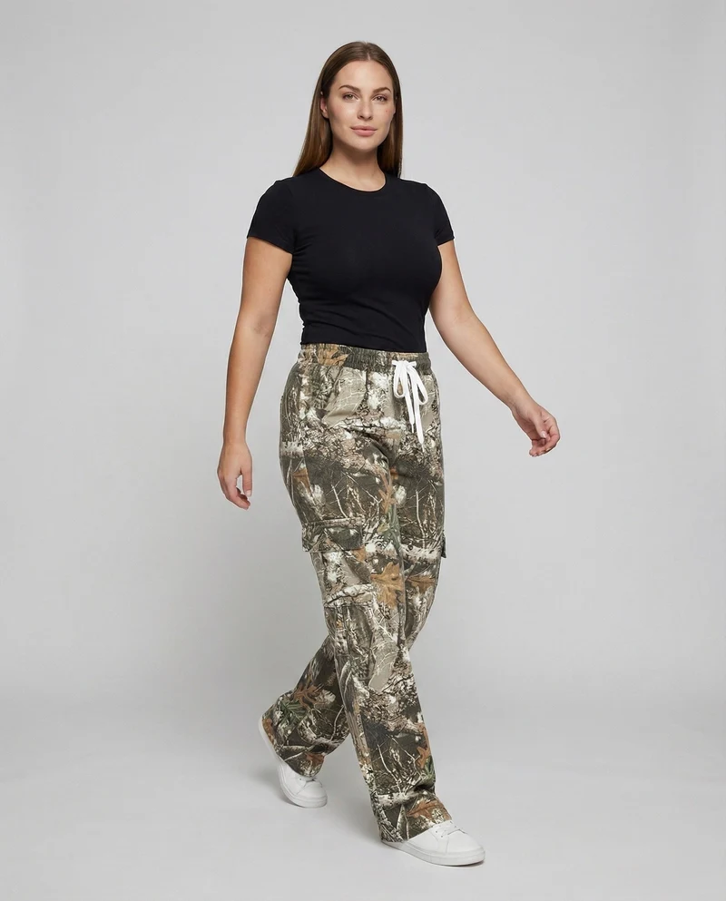 Damen Militärische Camouflage-Muster MischgewNord Taschene Cargo-Palazzo-Hose