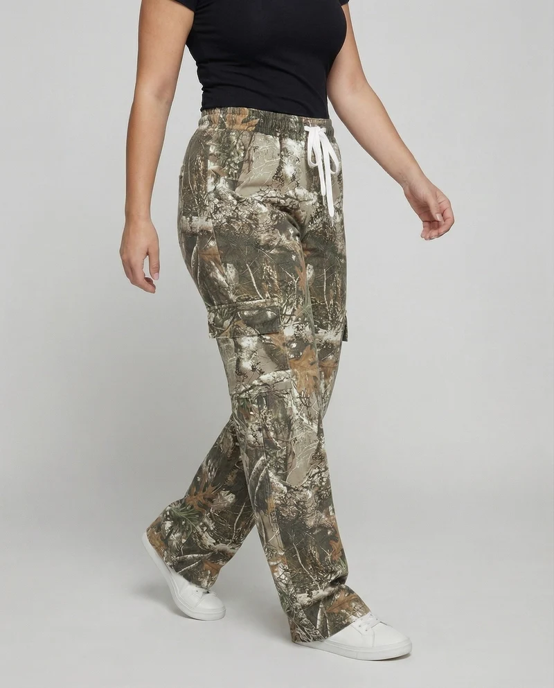 Damen Militärische Camouflage-Muster MischgewNord Taschene Cargo-Palazzo-Hose