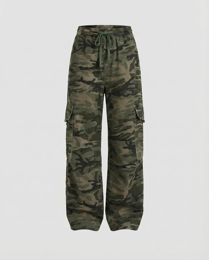 Damen Militärische Camouflage-Muster MischgewNord Taschene Cargo-Palazzo-Hose