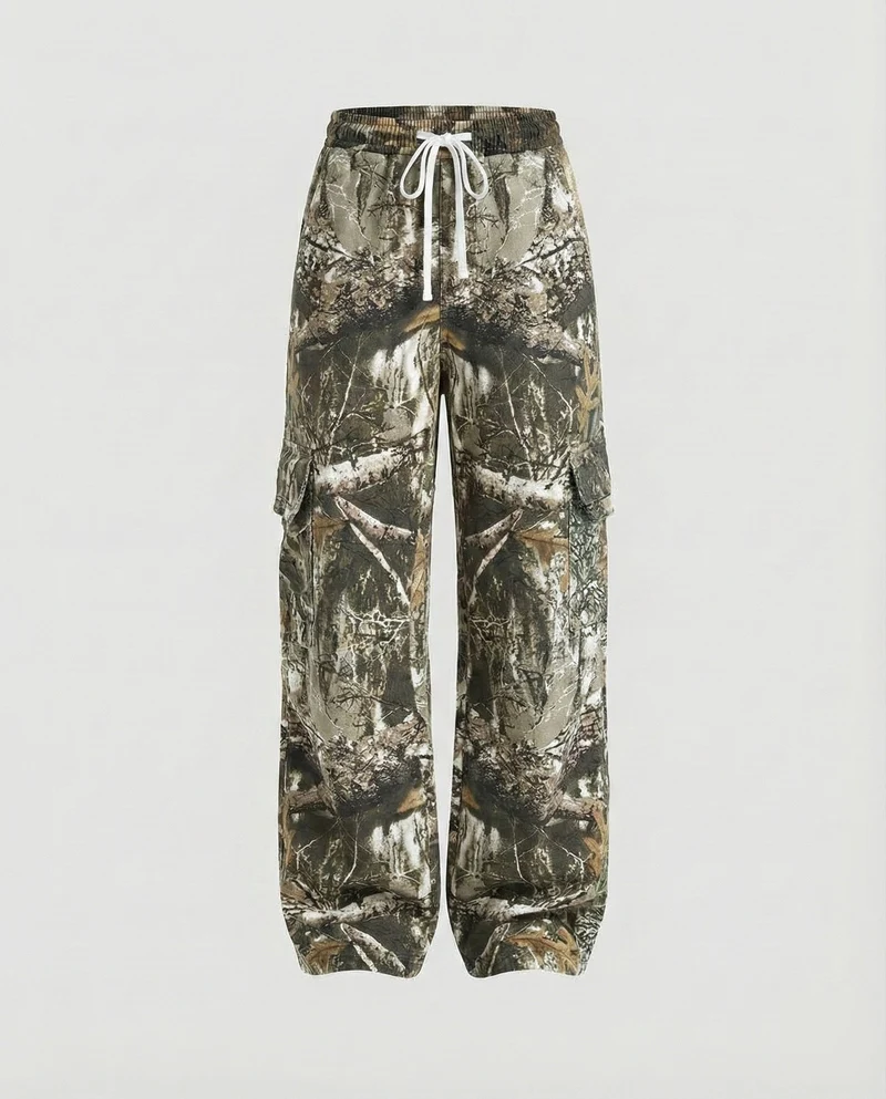 Damen Militärische Camouflage-Muster MischgewNord Taschene Cargo-Palazzo-Hose