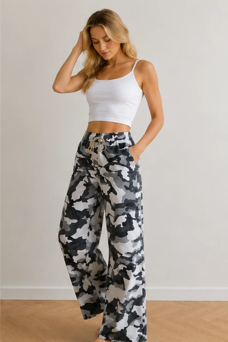 Damen Militärische Camouflage-Muster MischgewNord Taschene Cargo-Palazzo-Hose