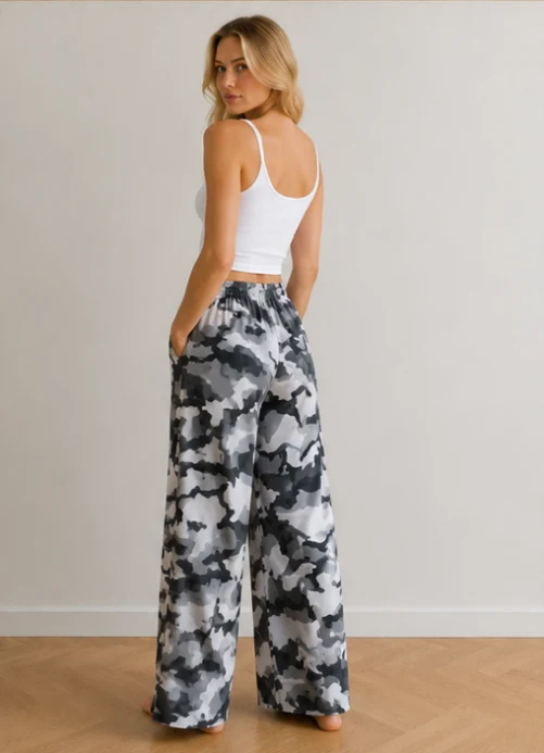 Damen Militärische Camouflage-Muster MischgewNord Taschene Cargo-Palazzo-Hose