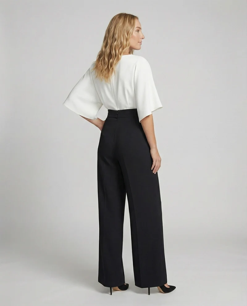 Britischer Stil Eleganter Farbblock Tasche Kontrast V-Ausschnitt Lockere Jumpsuits