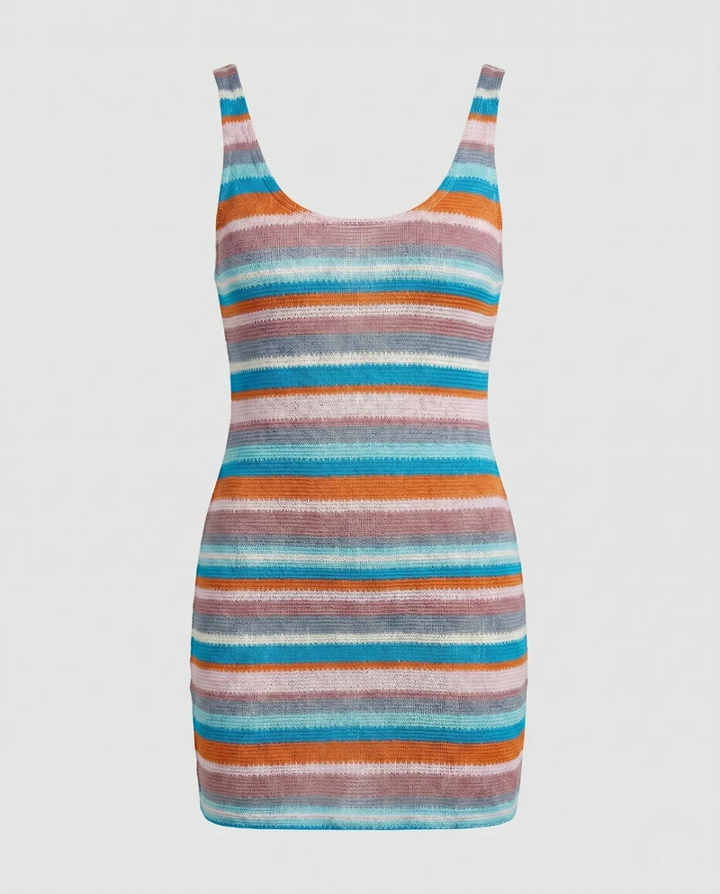 Damen gestricktes Minikleid mit farbenfrohem Streifenmuster