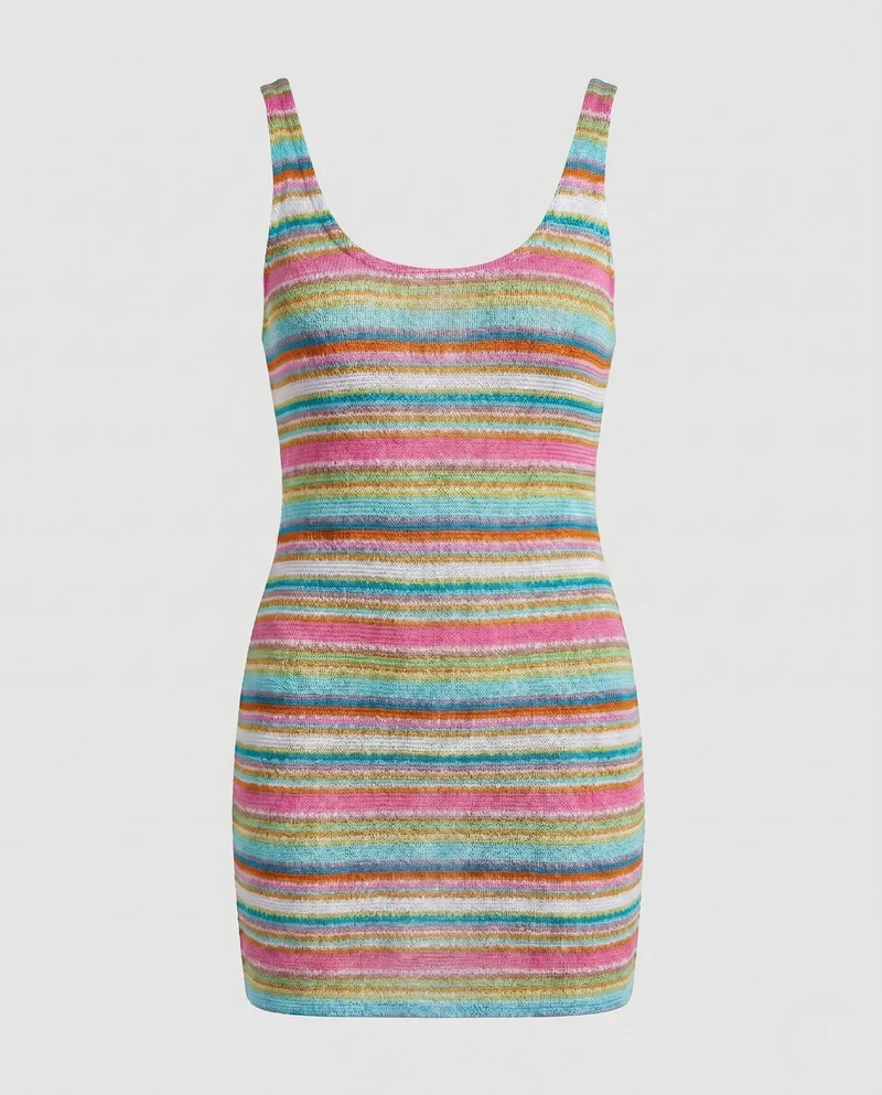 Damen gestricktes Minikleid mit farbenfrohem Streifenmuster