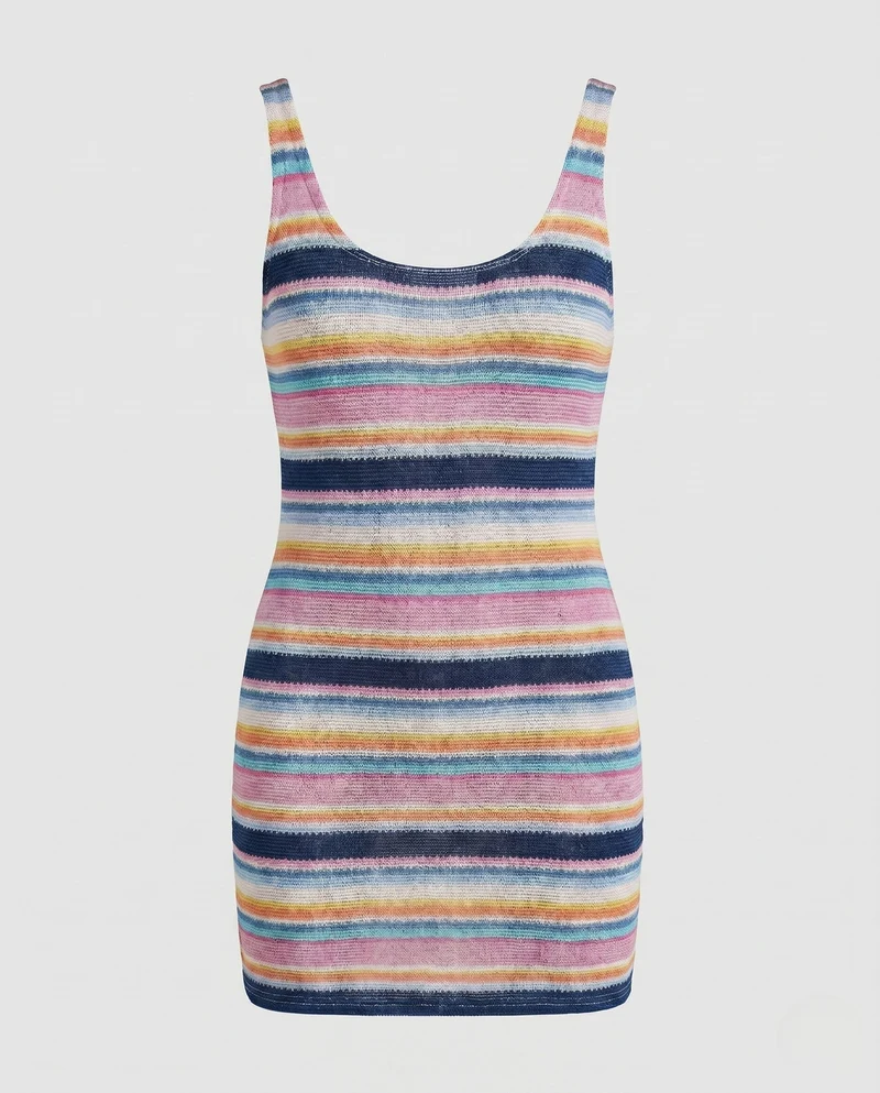 Damen gestricktes Minikleid mit farbenfrohem Streifenmuster