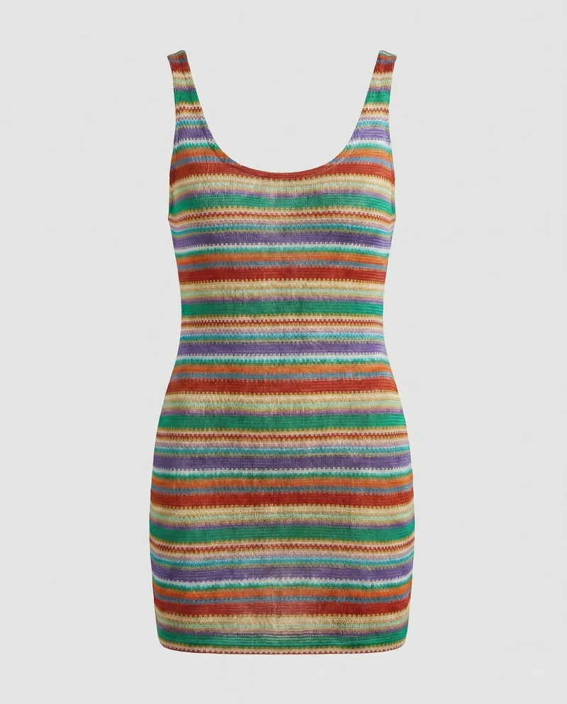 Damen gestricktes Minikleid mit farbenfrohem Streifenmuster
