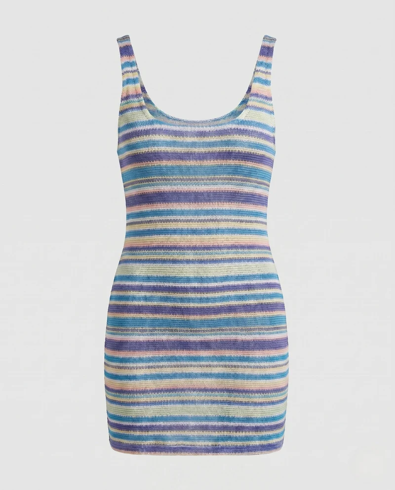 Damen gestricktes Minikleid mit farbenfrohem Streifenmuster
