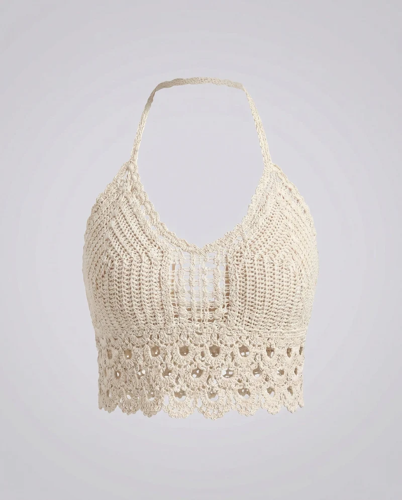 Damen gehäkeltes Crop-Top mit floralem Design und verspielter Unterschicht Nord Taschen