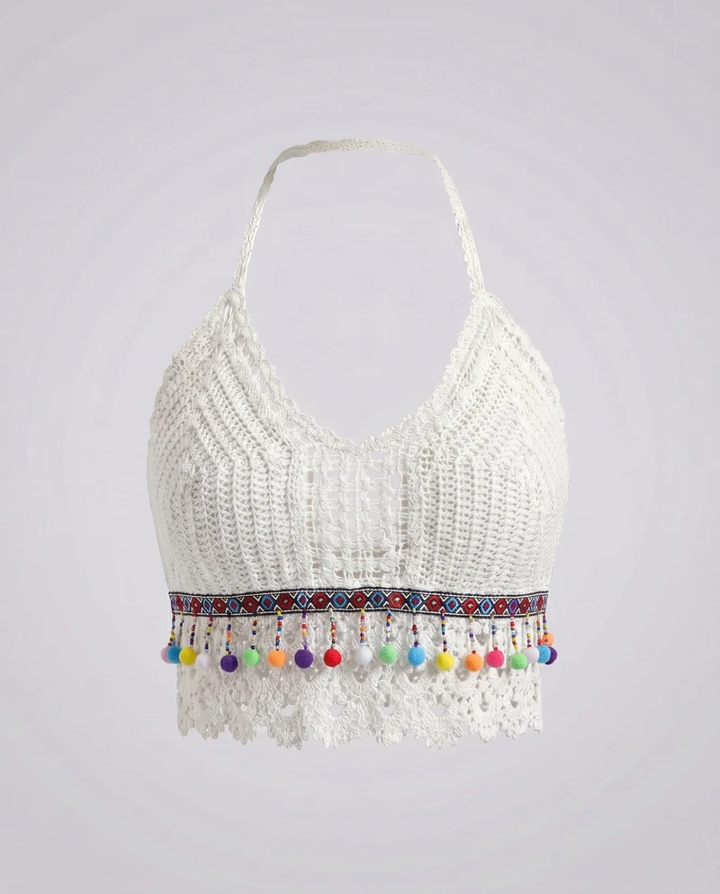 Damen gehäkeltes Crop-Top mit floralem Design und verspielter Unterschicht Nord Taschen