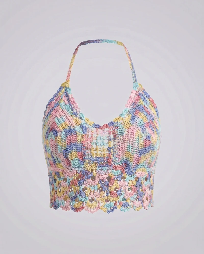 Damen gehäkeltes Crop-Top mit floralem Design und verspielter Unterschicht Nord Taschen