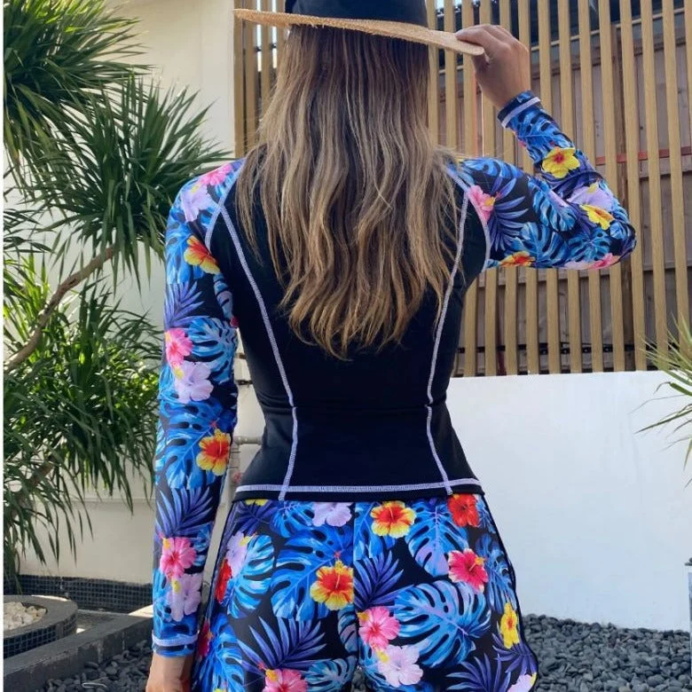 Damen Langarm Surf-Badeanzug mit floralem Muster