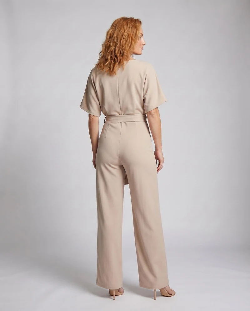 Damen eleganter Jumpsuit mit weitem Bein und Taillenknoten