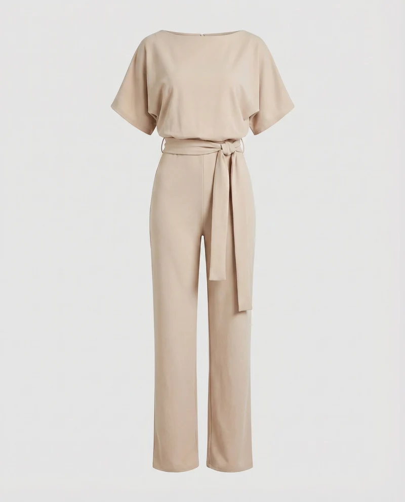 Damen eleganter Jumpsuit mit weitem Bein und Taillenknoten